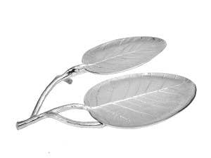 14.5”L x 11.25”W x 2.75”H Leaf Relish Dish Silver