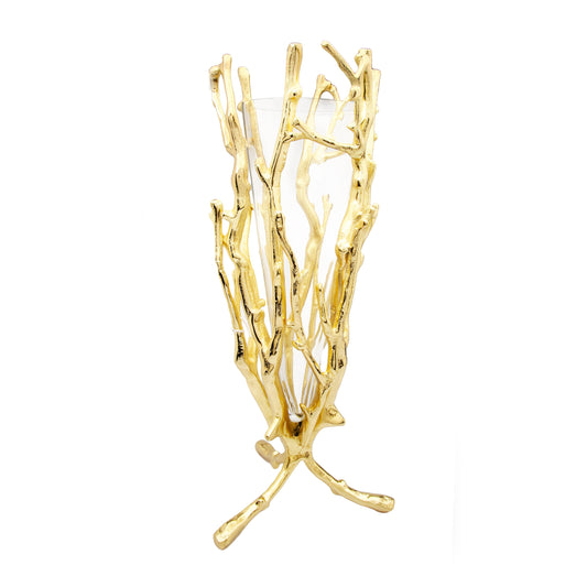 19" Gold Floral Vase with Removable Glass Insert