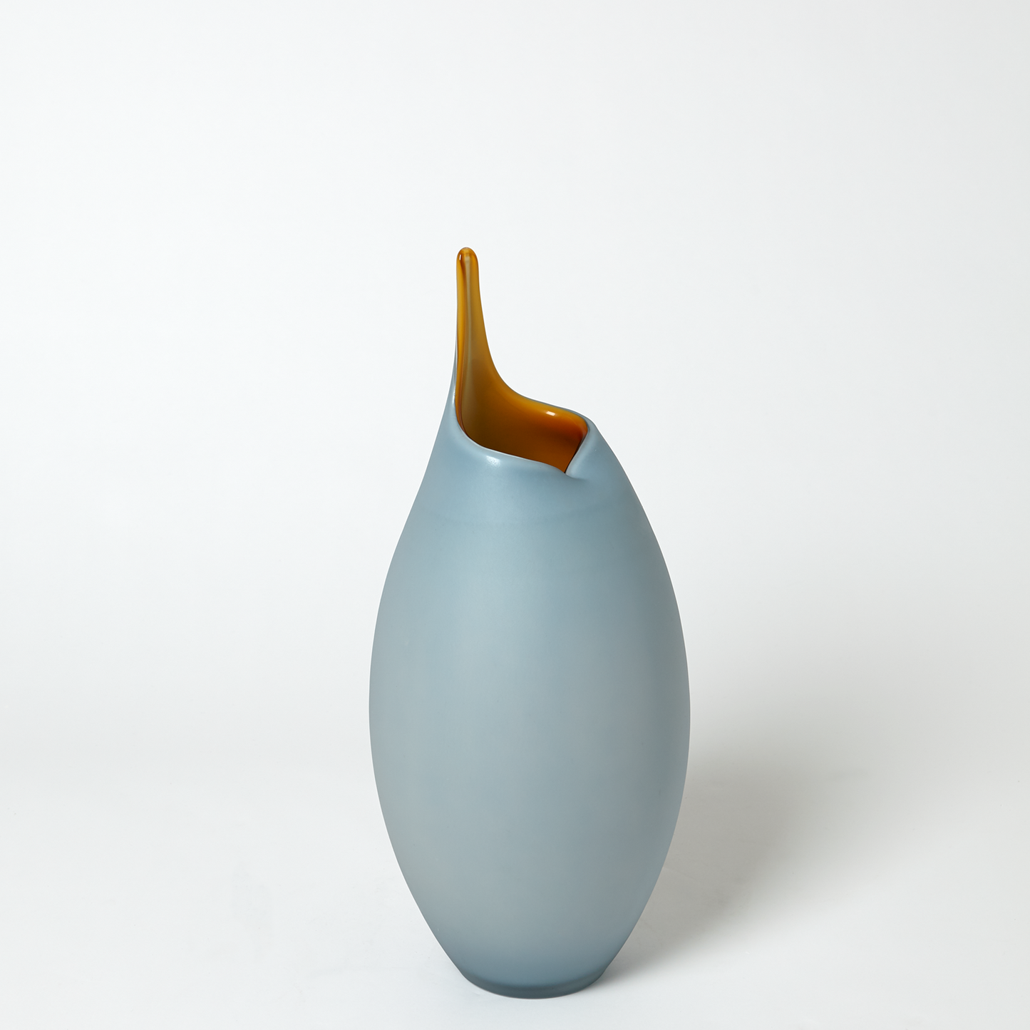 Frosted Blue Vase with Amber Casing