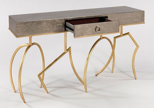 Wood and Metal Base Console Table with Glass