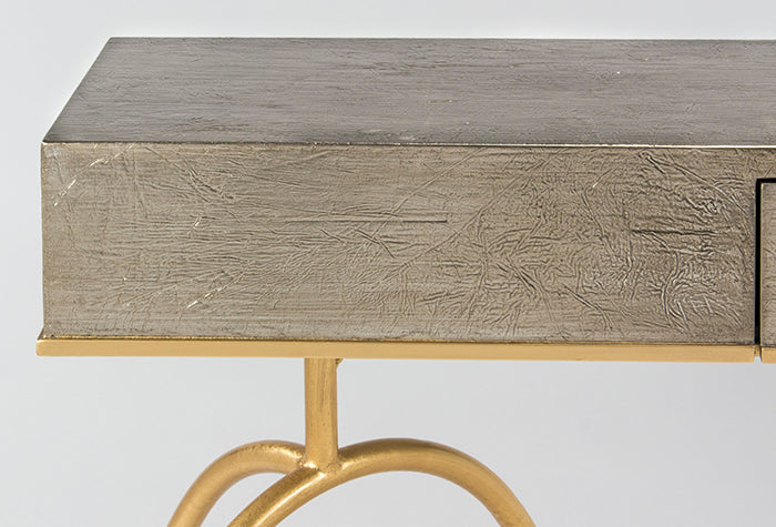 Wood and Metal Base Console Table with Glass