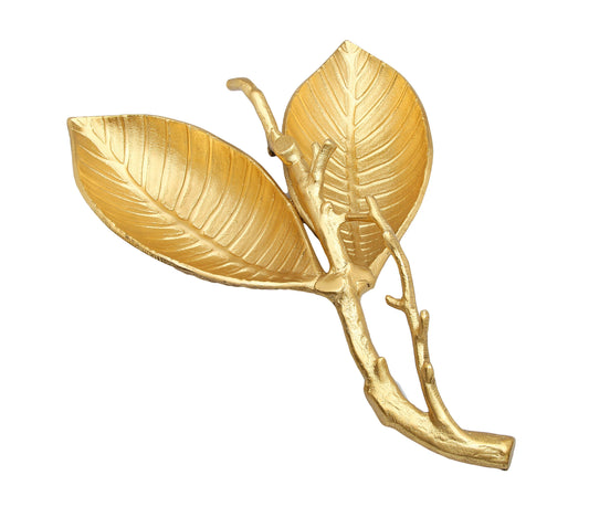 Gold Leaf Shaped Relish Dish with Vein Design