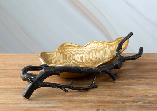 Gold Leaf Candy Dish With Black Branch