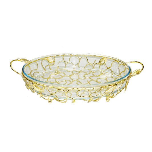 Round Gold Handled Pyrex Holder with Leaf Design