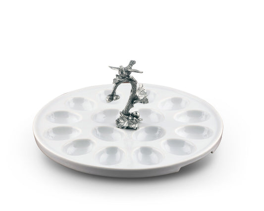 Deviled Egg Tray with Pewter Song Bird Handle