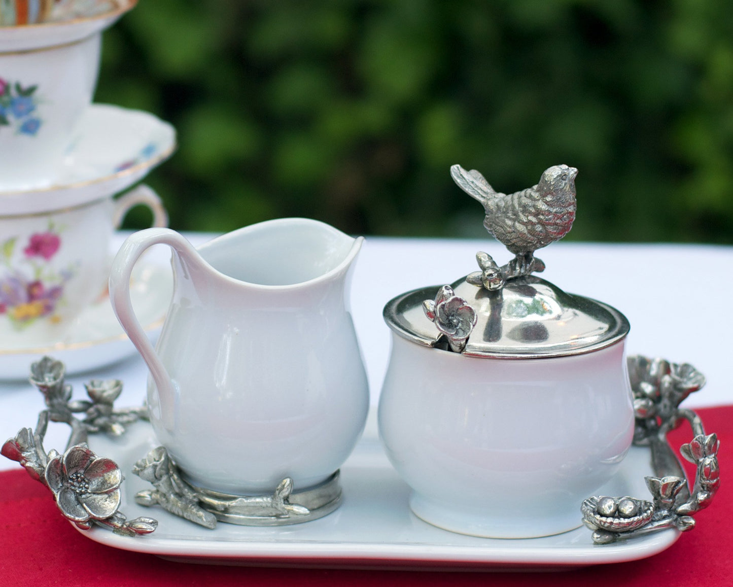 Stoneware Creamer Set - Pewter Song Bird