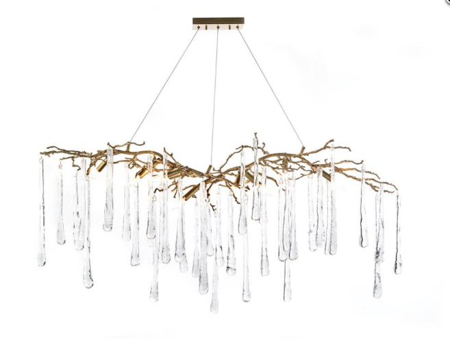Brass and Glass Teardrop Nine-Light Chandelier