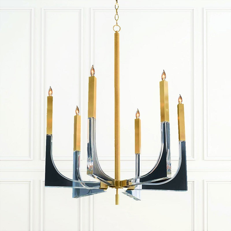 Acrylic and Brass Six-Light Chandelier