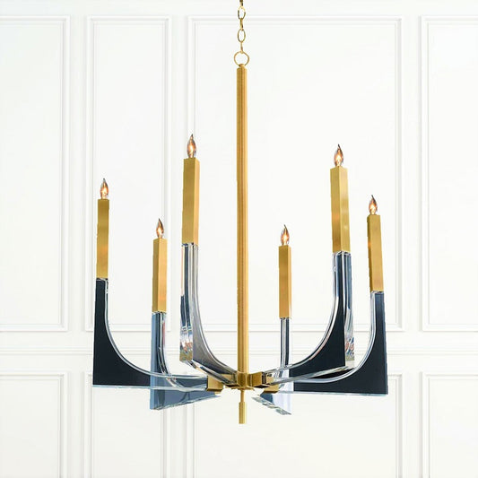 Acrylic and Brass Six-Light Chandelier