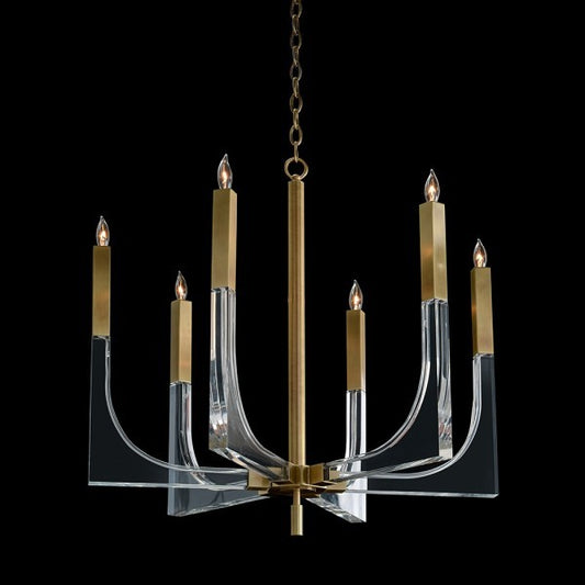 Acrylic and Brass Six-Light Chandelier, Black Background
