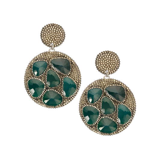Green Onyx Slices on Pave Swarovski Crystal Discs