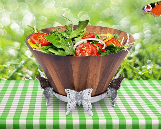 Butterfly Wood Tall Salad Bowl