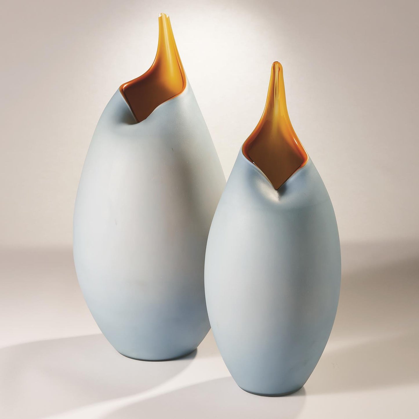 Frosted Blue Vase with Amber Casing