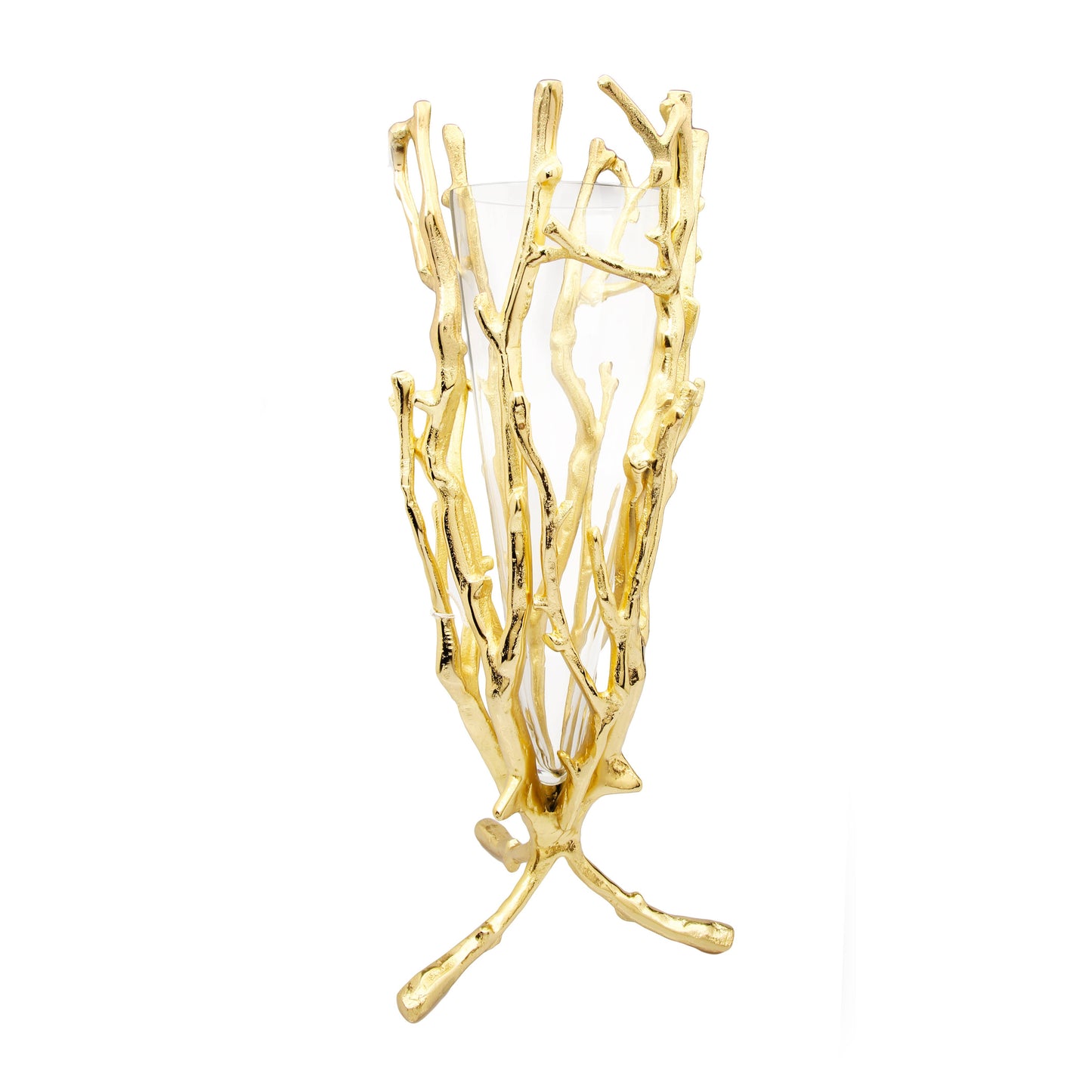 19" Gold Floral Vase with Removable Glass Insert