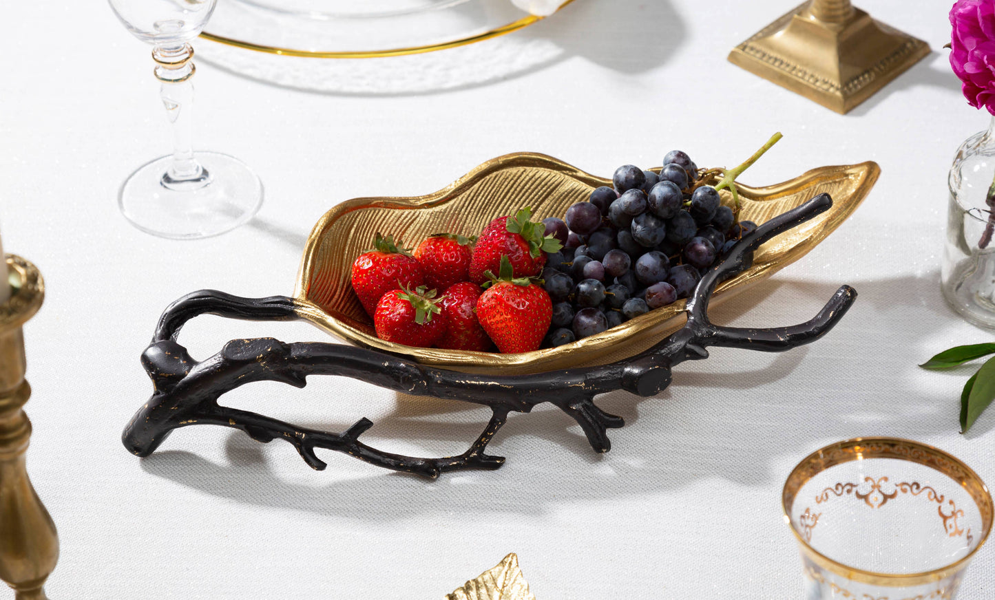 Gold Leaf Candy Dish With Black Branch