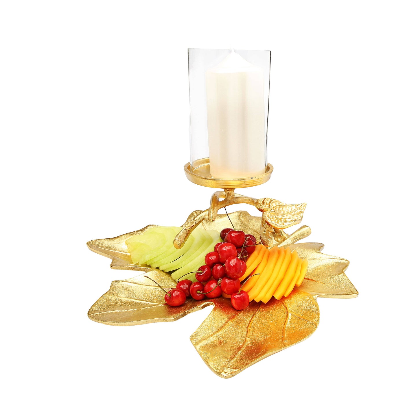 Gold Embossed Leaf Dish with Branched Candle Holder