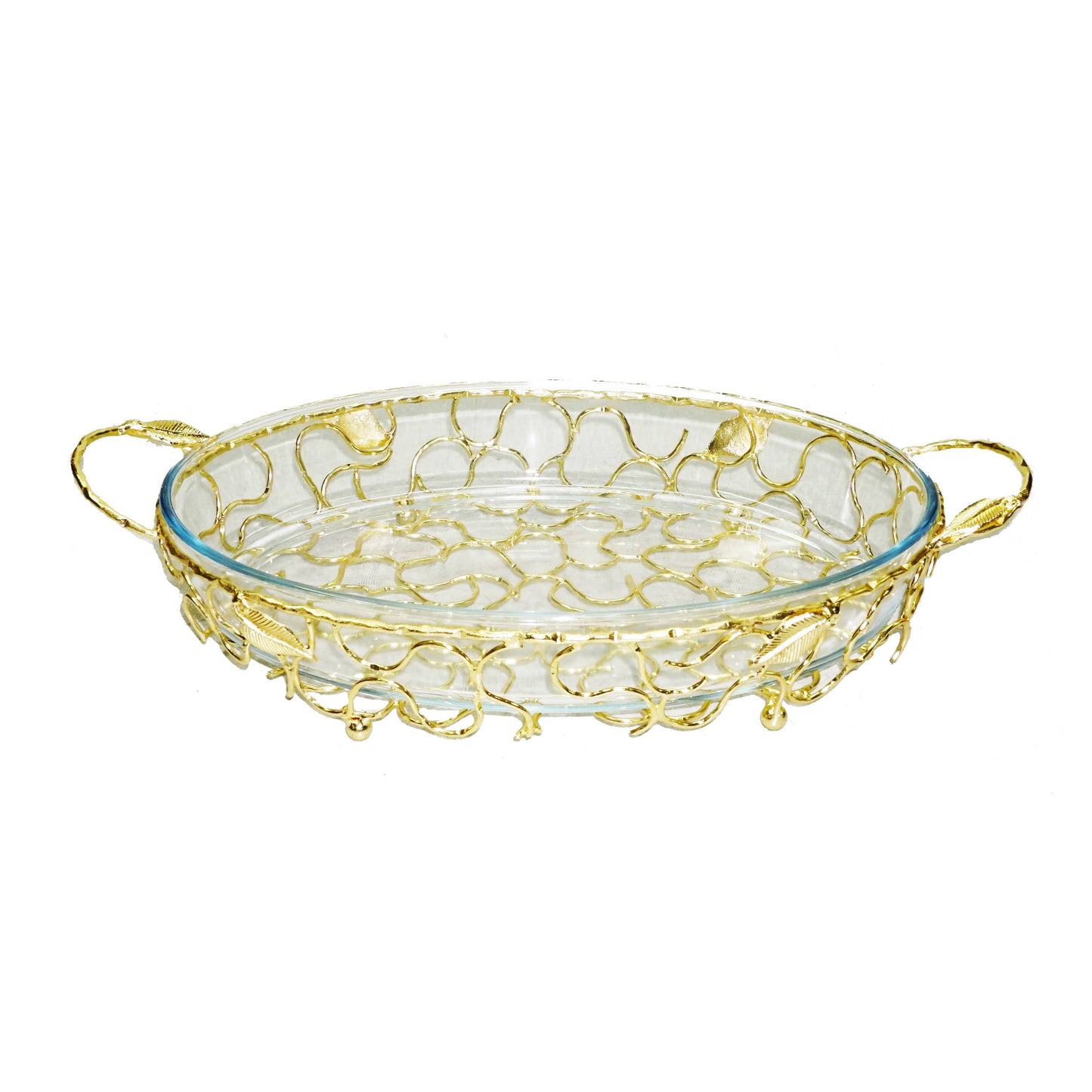 Round Gold Handled Pyrex Holder with Leaf Design
