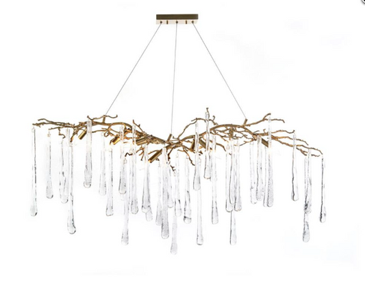 Brass and Glass Teardrop Nine-Light Chandelier