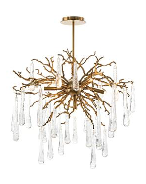 Brass and Glass Seven-Light Chandelier