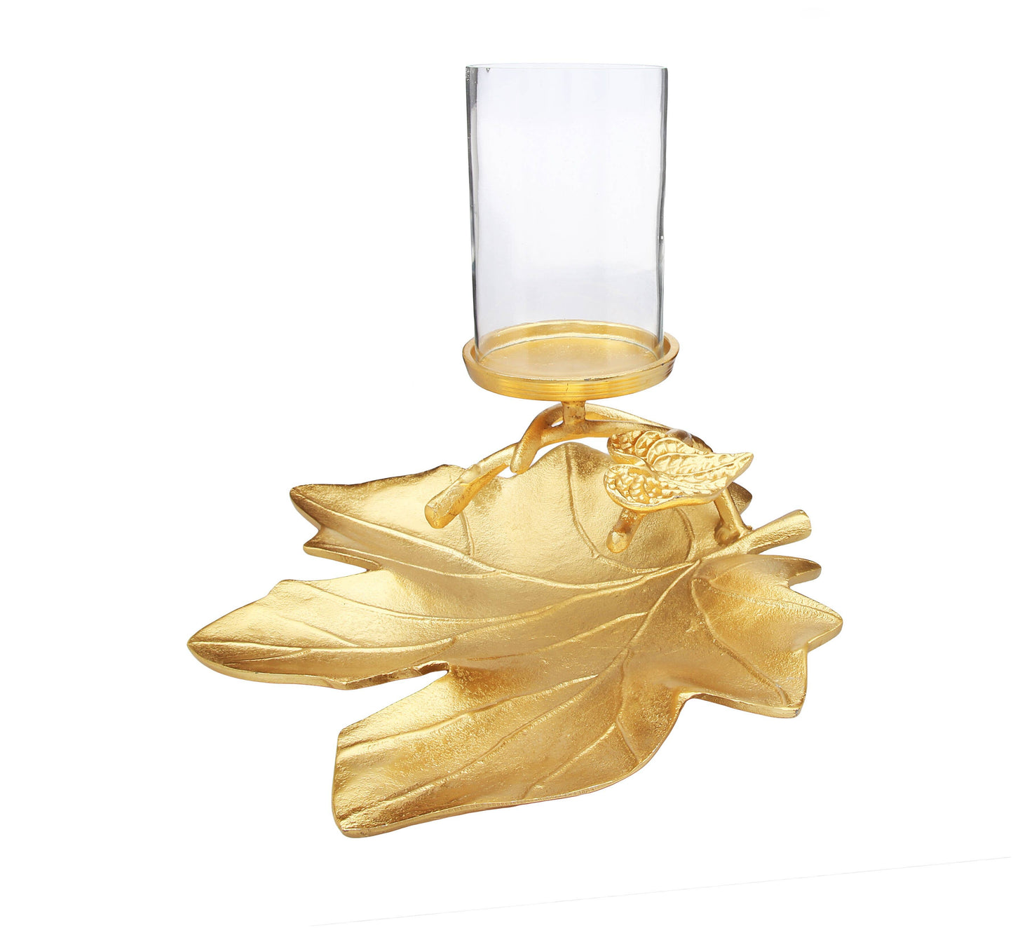Gold Embossed Leaf Dish with Branched Candle Holder