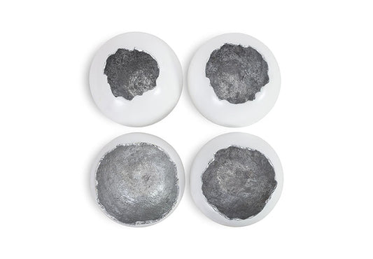 Broken Egg Wall Art White and Silver Leaf, Set of 4